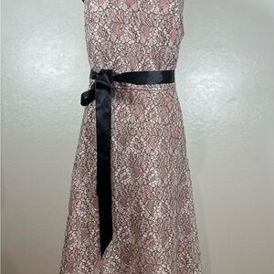 Adrianna Papell Pink and Black Lace Midi Dress